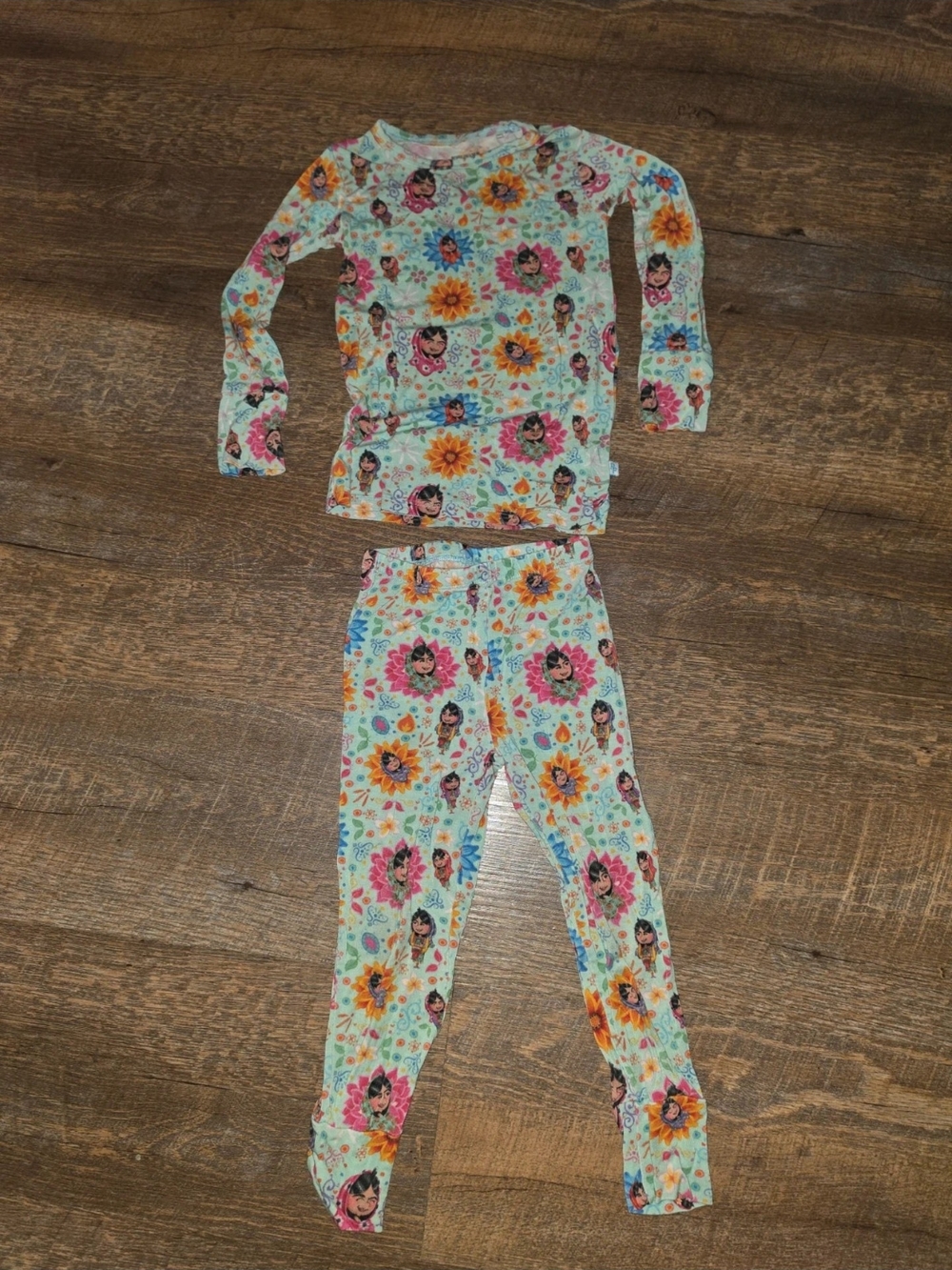 Posh Peanut Light Blue Floral & Character Long Sleeve Pajama Set